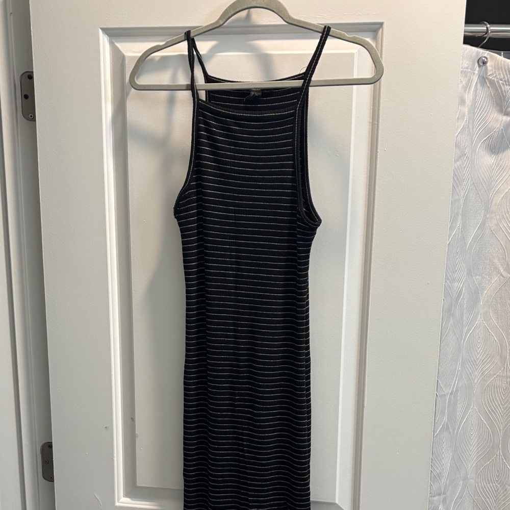 Forever 21 Black and Gray Striped Midi Dress